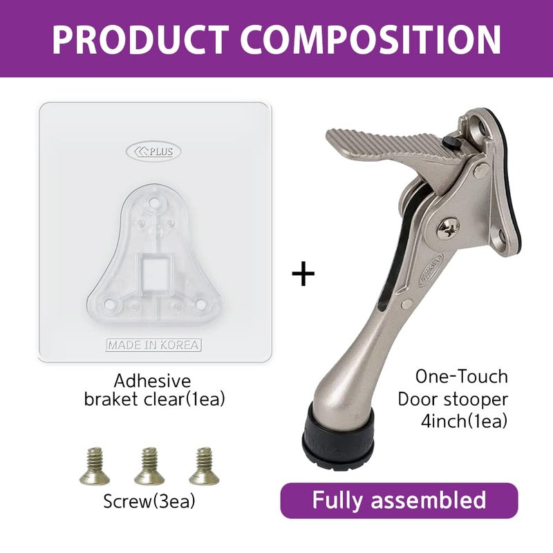 Hashi Door Stopper with Adhesive Bracket Stickers  No Drilling or Tools Needed  Available for All Doors  Door Holder  Heavy Door Stop  KickDown Door Stoppers  Bottom of Door by HASHI (Satin Nickel/Bracket) - Image 3